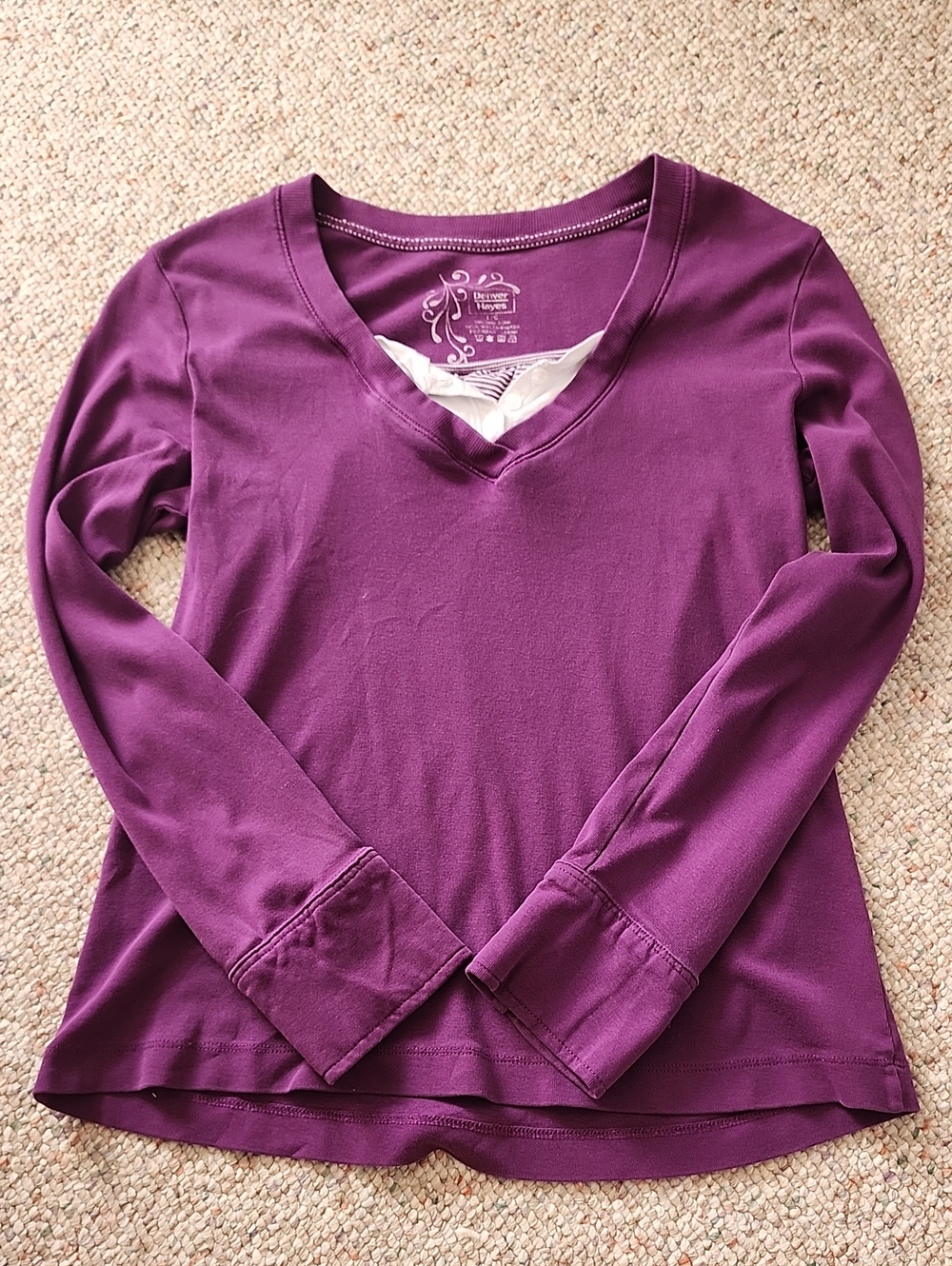 Purple V-Neck Women's Long Sleeve Top